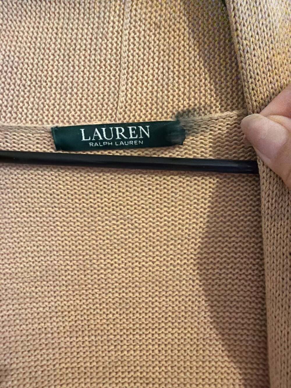 Lauren Ralph Lauren Tan Geometric Pattern Open Front Long Cardigan - Picture 7 of 9